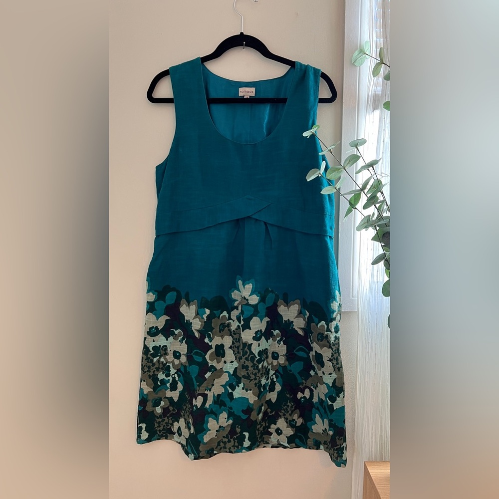 Nomads Teal 100% Cotton Fabric Lined Floral Dress with Pockets!